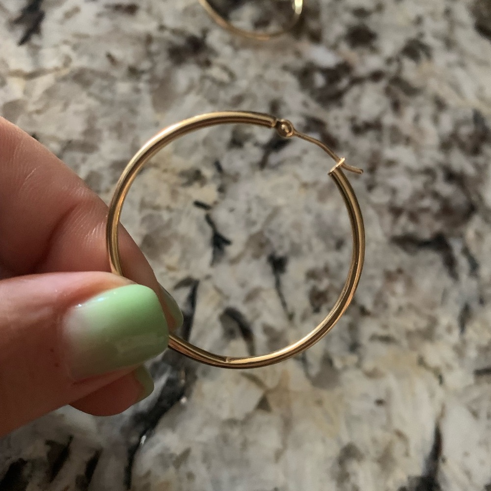 14K Indonesian Gold Large Hoop Earrings, Stamped - Picture 5 of 6